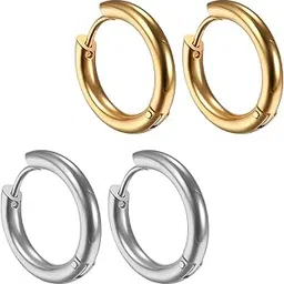 vama FASHIONS 316L Stainless Steel Round Anti Tarnish Hoop Earring Huggie Hypoallergenic Piercing Bali For Men & Boys - 14mm Big Size-picture-29