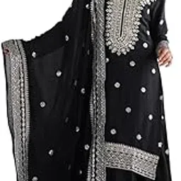 INFINITE ENTERPRISES JK Women's Chinnon Silk Embroidery & Sequence Work Straight Kurti With Sharara and Dupatta Set-image-60