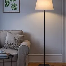 generic Home LED Floor Lamp Standing Modern Black 5Ft Height Off White Lamp Shade 14 Inches Drum Shade For Living Room Corner, Home, Hotel, Office(Metal, Pack Of 1)-picture-31