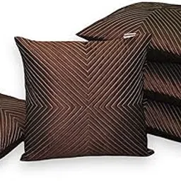 Zikrak Unique White Thread Quilted Cushion Covers, Set of 5 (Brown, 22 x 22 Inch)-picture-14