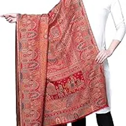 mizash Women Fine Wool Mughal Darbar Kaani Jaal Pashmina Red Shawl-picture-14