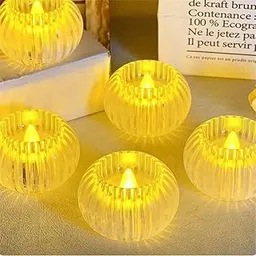 MSS ENTERPRISE Crystal Round LED Diya - Flameless, Smokeless Tealight Candle for Home Decoration, Diwali Gift -Pack of 6-picture-13
