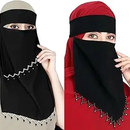 Saudi Niqab for Women & Girls | Breathable Firdous Fabric | Traditional Saudi Style | Free Size Comfortable Fit | 01,WIT,MT EYE_V | (Free size - Black)-image-11