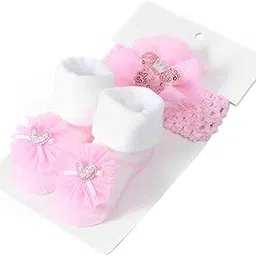 syga Baby Pink Crown & Micky Hairband & Shoes Set Soft, Comfortable Fit for Ages 0-6 Month-old's | Ideal for Newborns & Toddlers image 1