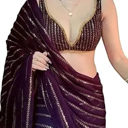 Women's Thread Sequence Work Georgette Saree With Blouse-image-10