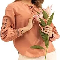 armisto Linen Kurti-Style Top with Embroidered Sleeves & Cuff/Suitable for humid and Summer wear/Casual Wear Office Wear-picture-28