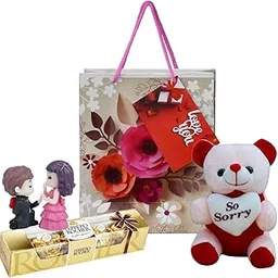 Saugat Traders Apology Gift for Girlfriend, Boyfriend - Sorry Teddy Bear, Love Couple Showpiece, Chocolate Box and Paper Carry Bag - Sorry Gifts Combo-picture-28