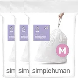 simplehuman Code M 60 Count, Genuine Custom Fit Liners, Drawstring Trash Bags in Dispenser Packs, 45 Liter / 11.9 Gallon, White-picture-38