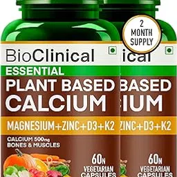 BioClinical 500mg Plant Calcium Magnesium Zinc Vitamin D3 + K2 for Joint Support & Bone Health -100% Plant Based Supplement -Made with Natural Ayurvedic Herbs & Plant Extracts - 120 Veg Capsules-picture-18