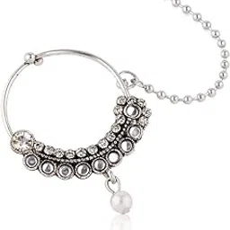 cz stone Elegant Plated Nose Ring with Kundan Stone and Pearl Touch image 1