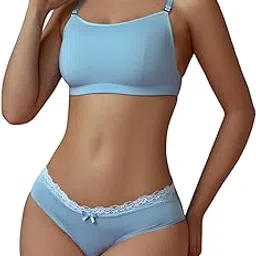 Women’s Soft Cotton Stretchable Everyday Bra Panty Set | Seamless Non-Padded Non-Wired Bralette with Lace Trim Comfortable Lingerie Set-image-14