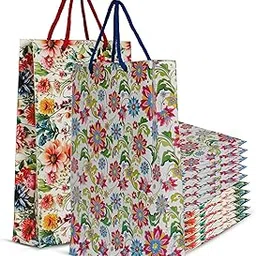KOSY Eco-Friendly Kraft Paper Bags – Pack of 10 | Size 19 x 6 x 28 cm | Recyclable & Biodegradable Brown Paper Carry Bags for Shopping, Gifting, Retail, Takeaway (Madhubani/Multi Flower)-picture-26