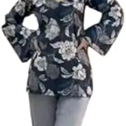SHOPBIZ Women’s Viscose Rayon Full Bell Sleeve Short Kurti Stylish Top for Office & Daily Use Casual Wear (in, Alpha, L, Regular, Standard, Blue)-picture-45
