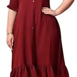 Plus Size Midi Dress for Women | Stylish Long Women Western Frock | Knee Length Crinkled Midi | Fit & Flare Solid Desk to Dinner Dress | Dresses for Girls | Vacation Outfit-image-49