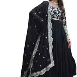 Black Faux Blooming Designer Gown – Fully Flared Ready-to-Wear Set-picture-52