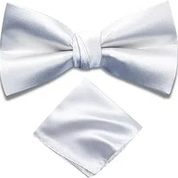 young arrow Premium Pre-Tied Satin Bow Tie and Pocket Square for Men | Handcrafted Bow Tie & Handkerchief for Suits, Blazers & Tuxedo for Weddings (White)-picture-47