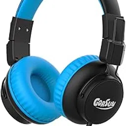 gorsun Kids Headphones with 85dB/94dB Volume Limited, in-line HD Mic, Audio Sharing, Foldable Toddler Headphones, Adjustable, Children Headphones Over-Ear for School Travel(Blue)-picture-49