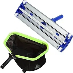 PooLKiT Swimming Pool Vacuum Head Cleaner Machine Brush 18 inch, Swimming Pool Vacuum Head 18 inch on Wheels Cleaning Brush and Swimming Pool Deep Leaf Net Rake (Aluminium Fream)-picture-11