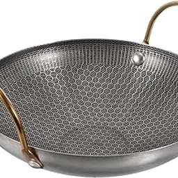 SAMUSAGYA Non-Stick Honeycomb Steel Soup Pot with Golden Ear,Round Bottom for BBQ, Wok,Stew, Frying,Double Ear,Commercial Griddle & Food Warmer for Home, Restaurant, Camping & Outdoor Cooking-picture-21