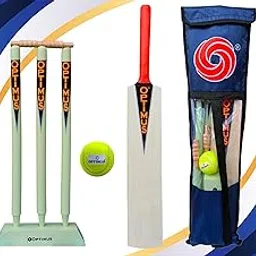 Optimus® Cricket Wooden Kit Combo Set for Kids in Heavy Tetron Cover - Size 5 for 11-12 Year Kids (1 Bat, 1 Tennis Rubber Ball, 3 Wickets, 1 Wicket Base, 2 Bails & 1 Kit Cover) 6D-picture-12