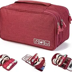 Polyester Portable Storage Multipurpose Travel Toiletry Bag, Clothing Organiser, Small Portable Organiser for Clothes, Makeup Cosmetic (Maroon)-image-6