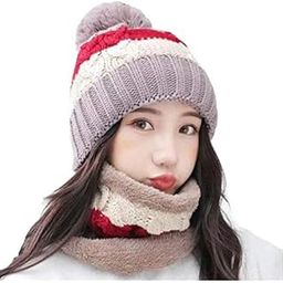 alexvyan A Grade Cashmere Wool Winter Soft Warm 1 Set Snow and Wind Proof Knitted Ball Cap (Inside Fleece) Woolen Beanie Cap with Scarf Muffler for Women Ladies Girls (Twist Brown)-picture-19