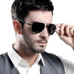 roshfort Polarized Sunglasses For Men and Women Wayfarer UV Protection Aviator Shape Goggles Sunglass Silver and Italic Gun-Metal (Medium -Italic Black)-picture-53