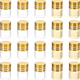 PATIKIL 1ml Tiny Glass Bottles Vials, 20Pcs Mini Clear Bottles Glass Empty Jars Aluminum Screw Cap Tiny Vials Container for Powder Cream Art Craft, Golden-picture-10
