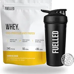 Fuelled Whey Protein Powder Concentrate & Isolate with 24 g Protein, 5 g BCAA (1 kg, 30 Servings) Lab Tested (Mango Ice Cream)-image-28