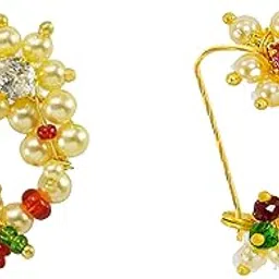 kyoot jewels Maharashtrian Banu Nose Ring Piercing Traditional Pearl Gold Plated Nath Combo For Women and Girls-picture-27