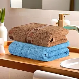 Urbane Home Pack of 2 Cotton Hand/Face Towels for Men & Women | Easily Washable | Workout Gym Napkins for Men | Pocket Towel - Sky Blue & Golden-picture-16