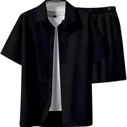 Men's Stylish Shirt and Shorts Combo | Regular Fit | Self Design Pattern | Premium Cotton Viscose Blend Fabric | Perfect for Casual.-image-48