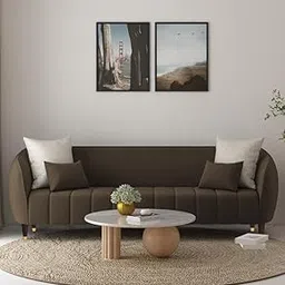 cortex Solid Sal Wood Aarohi Velvet 3 Seater Sofa Set for Living Room, Shade Brown Color-picture-18