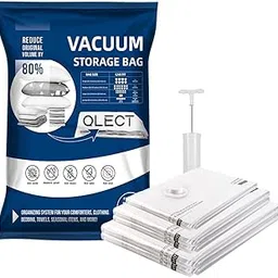 Qlect Polypropylene Reusable Ziplock Vacuum Storage Space Saver Bags For Clothes With Travel Hand Pump-Pack Of 5,White-picture-25