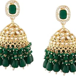 zaveri pearls Green Cluster Beads Stone Dazzling Austrian Diamonds Statement Jhumka Earring For Women-ZPFK18094-picture-32