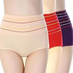 Women's Cotton Blend Bikini (Panty (P3)-Gold-Red-Purple_XL)-image-81