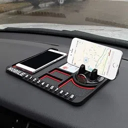 Rubber Car Dashboard Phone Mat with 360 Degrees Rotating Phone Holder, Anti-Slip Mat with Parking Numbers for Coins Keys Cellphone (Black) Compatible-image-22