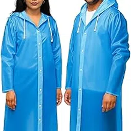 Himanshu Waterproof Rain Coat, Long Length, Blue, Hooded Design with Drawstring, Button Closure, Lightweight Rainwear for Outdoor Activities, Camping, Travel-image-29