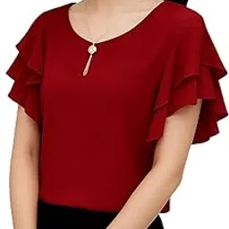 Women's Solid Ruffle Sleeve Casual Western Top image 1