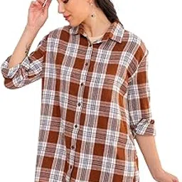 freehand by The Indian Garage Co Women Loose Fit Tartan Checks Oversized Shirt-picture-46
