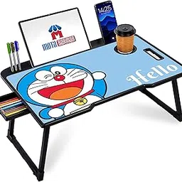 DIVIJA STORE Wood Smart Multipurpose Foldable Laptop Table with Cup Holder,Study Table,Bed Table,Breakfast Table,Foldable and Portable/Ergonomic & Rounded Edges/Non-Slip Legs (doremon),59 cm,8 cm-image-25