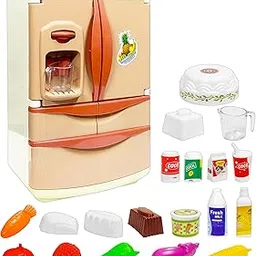 VGRASSP Modern Dual Door Refrigerator Toy Set for Kids with Light, Mist, Music and Ice Dispensing - Perfect Pretend Play Toy Fridge with Realistic Food Accessories - Color As Per Stock-picture-16