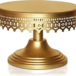 Pure Source India Hand Made Decorative Metal Cake and Pizza Stand - Gold (8 Inch)-picture-20