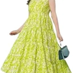 Lucky Enterprises Women's Printed Rayon Midi Dress, Lime Green Floral Pattern, Sleeveless Summer Casual Wear-picture-43