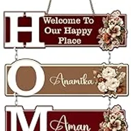 GIFTMEBAZAR Personalized Welcome To Our Happy Place Wall Hanging For Main Door | Customized With Name | Wall Art Decor for Living Room | Bedroom | Home Decor-image-29