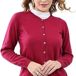 Women's Regular Fit Winter Cardigan | Solid Wool Blend Round Neck Sweater | Full Sleeve Button Closure Knitwear Cardigan for Women-image-36