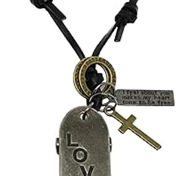 SILVER SKATE LOVE – 2-Inch Pure Stainless Steel Pendant with Adjustable Dark Brown Leather Rope for Men & Boys-image-57