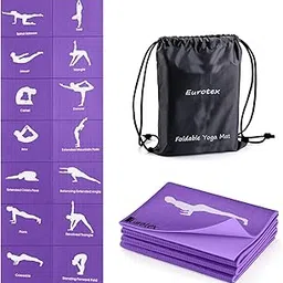 Eurotex Travel Yoga Mat Non Slip Foldable Portable Gym Mat Fitness Training Pilates Exercise Mat Workout for Women Men with Carry Bag Purple-picture-27