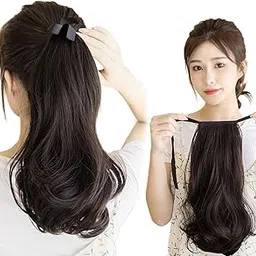 DELUXE HAIR Wrap Around Ponytail Wavy Hair Extension|Curly Ponytail Extension 18 Inch Wrap Around Ponytail Clip in Hairpiece Synthetic Hair Extensions for Women-image-73