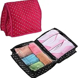 Kuber Industries Pack of 2 Lingerie Organizer for Women | Polka Dots Bra Storage Pouch, Sanitary Pads & Innerwear Organizer for Travel | Black & Pink-picture-11
